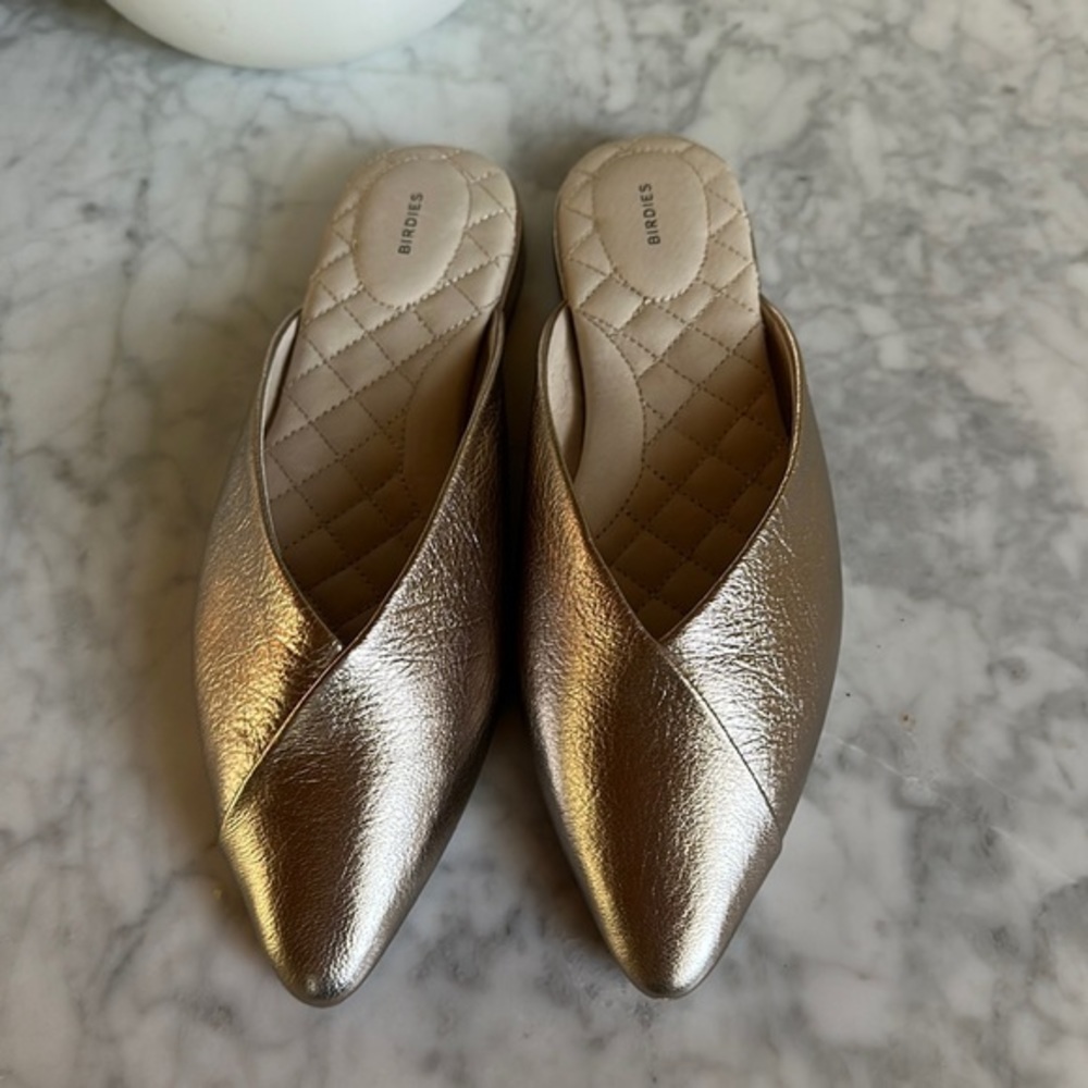 Birdies the swan gold mules flats shoes size 8